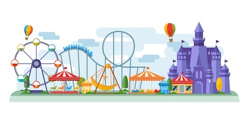 amusement park in flat colorful vector style