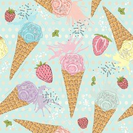 cute seamless pattern with ice creams strawberries and raspberries vector background sweets cream
