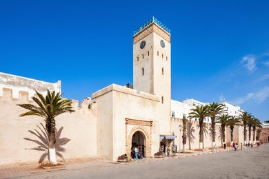 medina entrance tower and old city walls in essaouira, morocco