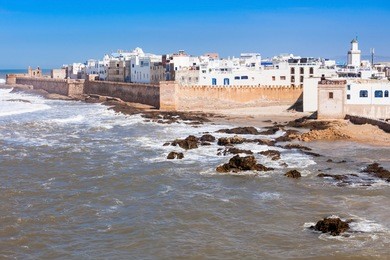 essaouira ramparts in essaouira, morocco. essaouira is a city in the western moroccan region on the atlantic coast.