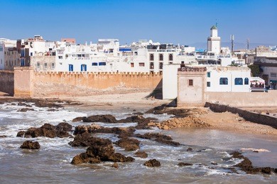essaouira ramparts in essaouira, morocco. essaouira is a city in the western moroccan region on the atlantic coast.