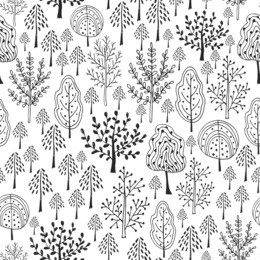 trees vector pattern. doodle seamless pattern with creative trees. pattern design for textile or packaging. adult coloring book page 