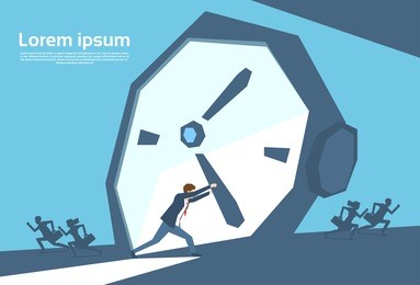 business man push clock arrow businessman time concept flat vector illustration