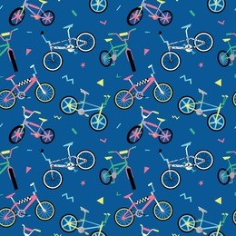seamless pattern with extreme bikes in 80s style 2