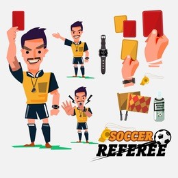 football or soccer referee with card and graphic elements. character design - vector illustration