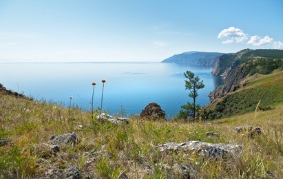 lake baikal in august. view from olkhon island