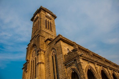 beautiful stone catholic cathedral. nha trang cathedral in nha trang, vietnam.