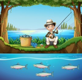 man fishing in the river illustration
