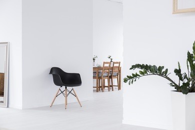 white open space interior in minimalist modern house