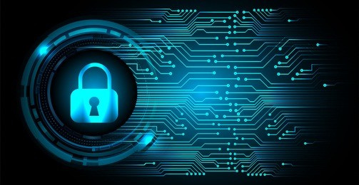 safety concept: closed padlock on digital background, blue abstract light hi speed internet technology. cyber security concept. cyber background. cyber data digital technology.