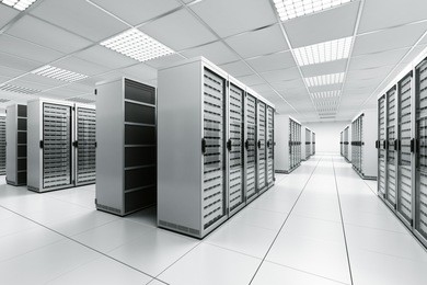 3d rendering of a server room with white servers