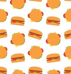 illustration seamless pattern with hamburgers. fast food wallpaper - vector