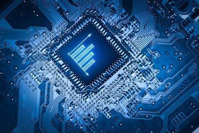 business e-commerce icon on motherboard