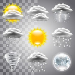 weather icons detailed photo realistic vector set