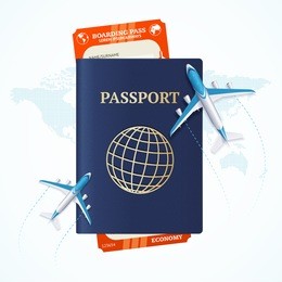 travel concept with passport and boarding pass. air flight. vector illustration