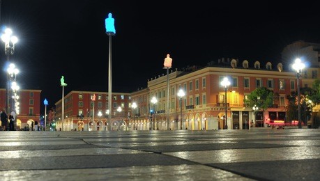 plaza massena square in the city of nice, france at night long exposure night shot