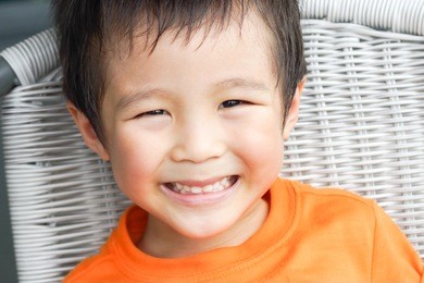smiling face of a cute asian boy , healthy dental concept