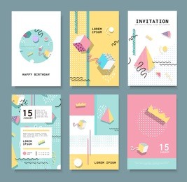 set memphis cards for congratulations. hipster poster, juicy, bright color background. invitation to a party.