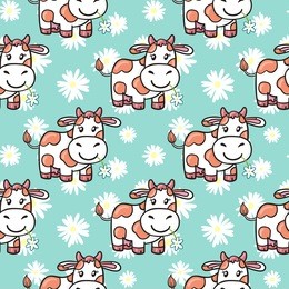 seamless funny pattern with doodle cartoon cow