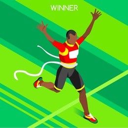 vector marathon finish line african athlete american run man athletic sportsman win concept. 3d isometric win athlete sport collection athletic sport competition infographic olympic vector people set