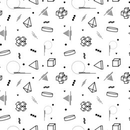 vector abstract memphis pattern with 3d geometric shapes - seamless. retro memphis hipster style, fashion 80-90s. black and white texture.
