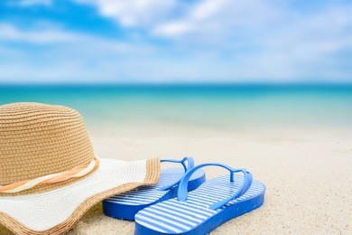 shoes and hat on the beach