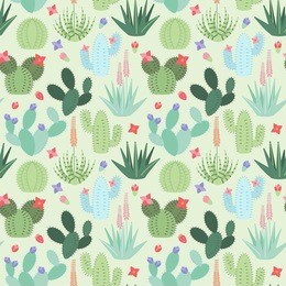 seamless, tileable vector background with cactus and succulents