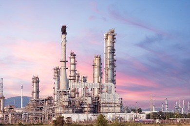oil refinery industry plant twilight at sunset