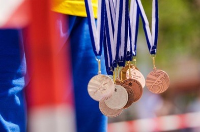 gold, silver and bronze metal in the air. nice background for rio olympic time