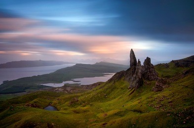 moody evening with old man of storr, isle of skye, scotland