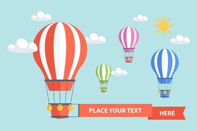hot air balloons and clouds. flat design vector illustration.