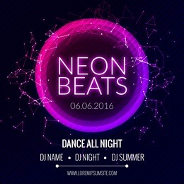 modern club music neon beats party template, dance party musical flyer, cover. night electro club banner poster