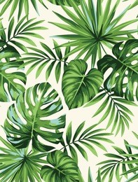 tropical seamless pattern with exotic palm leaves. vector illustration.