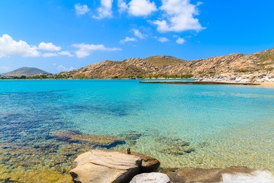 crystal clear turquoise sea water of kolymbithres beach, paros