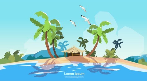 tropical beach island palm tree ocean summer vacation flat vector illustration