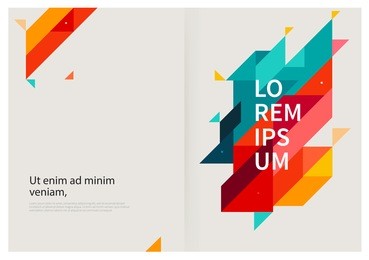 minimalistic white cover brochure design. flyer, booklet, annual report cover template. modern geometric abstract background. blue,yellow and red diagonal lines & triangles. vector-stock illustration