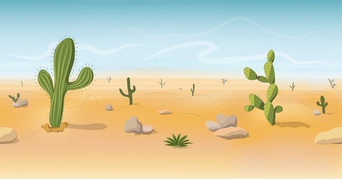 seamless wild west desert landscape background for game in cartoon style. cartoon desert with cacti and stones. vector illustration eps 10