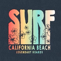 surf california print for tee or apparel. retro artwork with summer elements and handwritten typography. old school vector graphic for fashion and printing. vintage effects are easily removable. 