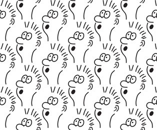 seamless pattern with doodle portraits of surprised man. black and white people seamless background. monochrome outline talking men drawing. vector illustration .