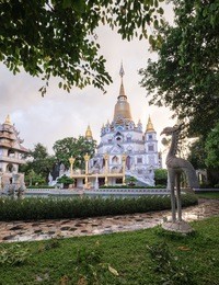 buu long pagoda at district 9, ho chi minh city, vietnam in a rainy day with a beautiful dusk moment.