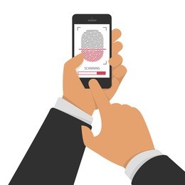 vector illustration of identification of fingerprint on smartphone in flat style. concept of illustration of identification of the user on a fingerprint in the mobile phone. scannings of a fingerprint