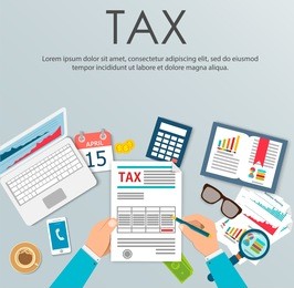 tax payment. government taxes. state taxes. data analysis, paperwork, financial research, report. businessman calculation tax. calculation of tax return. flat design. tax form vector. payment of debt.