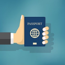 businessman hand hold travel identification document. passport illustration.