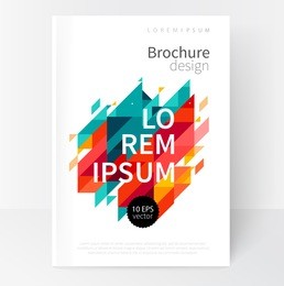 minimalistic white cover brochure design. flyer, booklet, annual report cover template. modern geometric abstract background. blue,yellow and red diagonal lines & triangles. vector-stock illustration