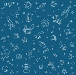 sketchy vector hand drawn doodles cartoon set of space objects and symbols