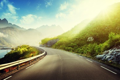 road and mist, lofoten islands, norway