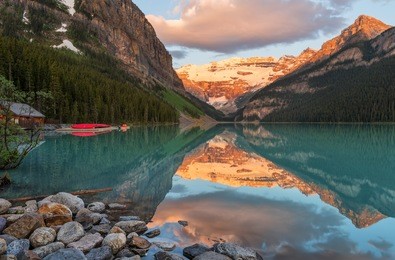 sunrise scene in the canadian rockies at lake louise banff canada  