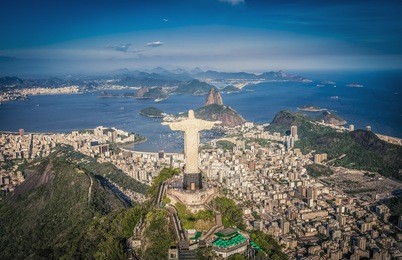 aerial panorama of botafogo bay and sugar loaf mountain, rio de janeiro, brazil