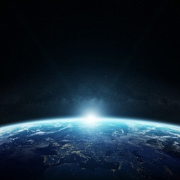 view of the planet earth from space during a sunrise 'elements of this image furnished by nasa' '3d rendering'