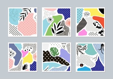 collection of trendy creative cards with floral elements and different textures. collage. design for poster, card, invitation, placard, brochure, flyer. vector